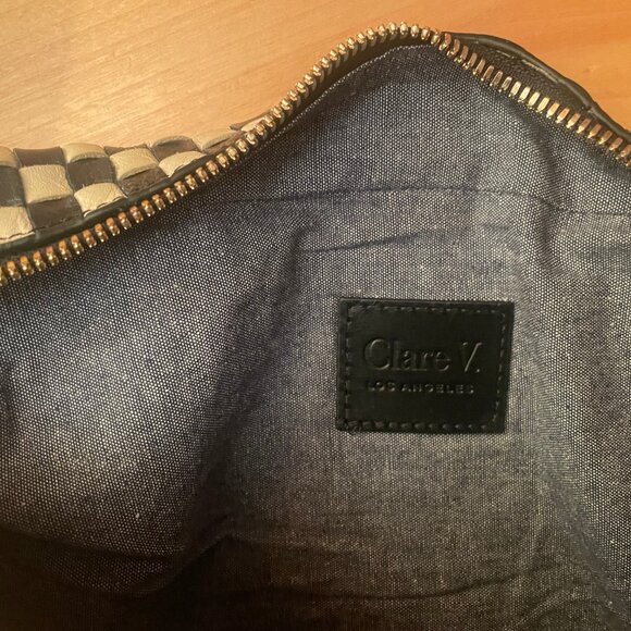 Clare V Grande Fanny Black and Cream Woven Checker - Picture 9 of 9